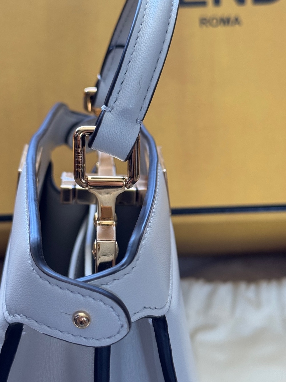 Fendi Cream Structured Top Handle Crossbody Bag with Gold Hardware - Picture 4 of 8